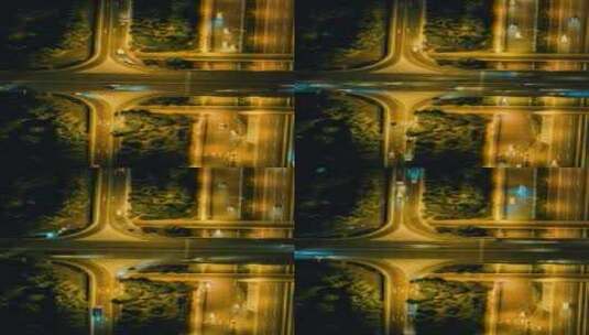 俯拍城市夜景交通竖屏延时高清在线视频素材下载