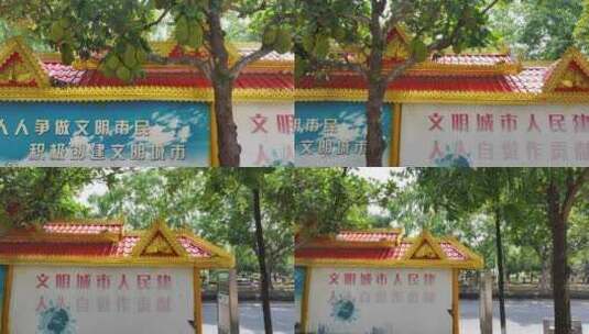 云南瑞丽市街道边挂满菠萝蜜、芒果高清在线视频素材下载