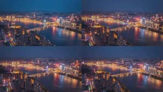 中国吉林市松花江吉林大桥城市夜景航拍高清在线视频素材下载