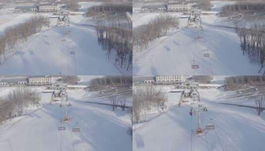 航拍吉林省长春庙香山滑雪场冬季风光高清在线视频素材下载