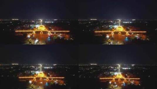 航拍河南商丘古城拱辰门夜景高清在线视频素材下载
