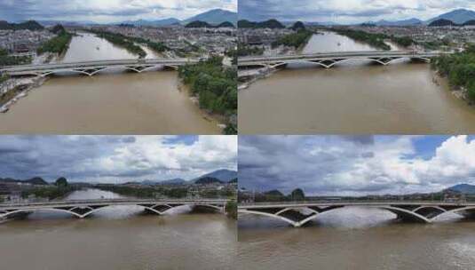 桂林解放桥洪水后交通高清在线视频素材下载