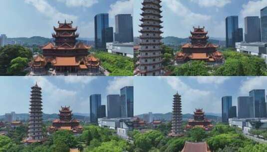 福州西禅古寺航拍城市寺庙古建筑景观风景高清在线视频素材下载