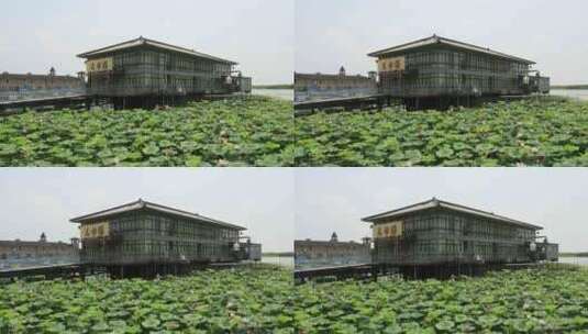 生态湿地长荡湖水街典雅船餐厅建筑风光高清在线视频素材下载