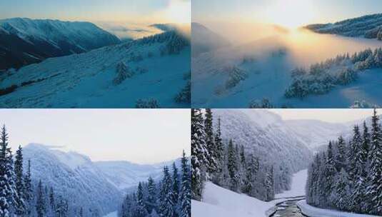 雪岭晨光 山谷隐现 冬日纯净之境高清在线视频素材下载