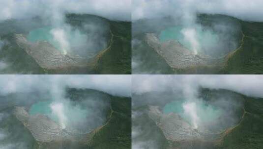 航拍印尼爪哇岛云雾缭绕的卡瓦伊真火山全景高清在线视频素材下载