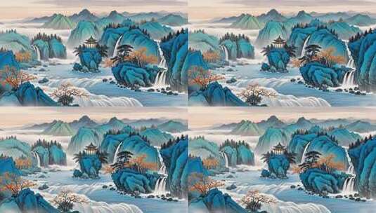 中式山水风景含亭台瀑布高清在线视频素材下载