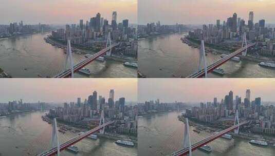 重庆东水门大桥晚霞夜幕降临航拍高清在线视频素材下载