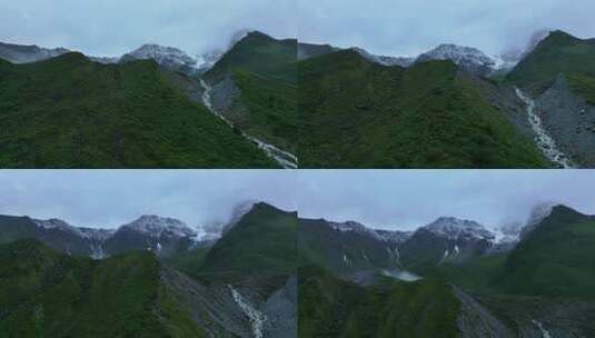 航拍四川甘孜海螺沟景区扇子山雪山草甸风光高清在线视频素材下载