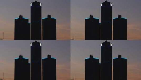 日落时的三座高楼剪影高清在线视频素材下载