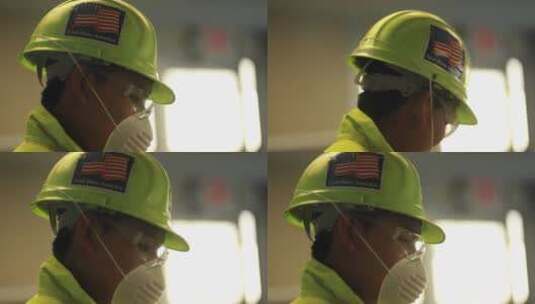 美国工厂工人戴着头盔高清在线视频素材下载