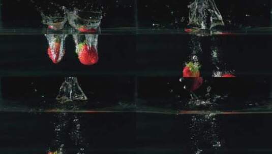 慢动作草莓落入水中高清在线视频素材下载