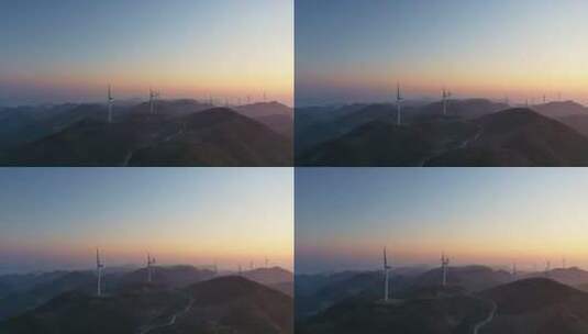 风力发电场日出直飞实拍高清在线视频素材下载
