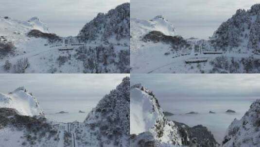 航拍湖北神农架风景区冬季雪山冰雪风光雪景高清在线视频素材下载