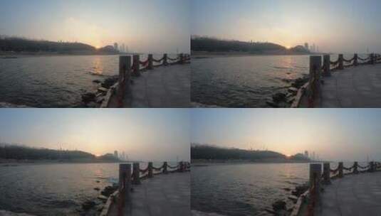广角延时拍摄海边的日落高清在线视频素材下载