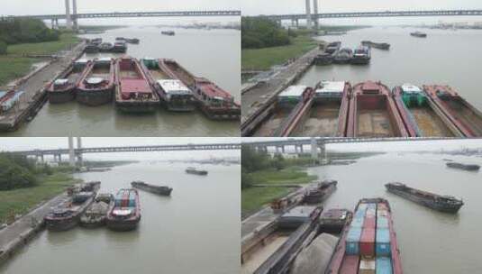 上海闵浦大桥黄浦江游船4K航拍原素材高清在线视频素材下载