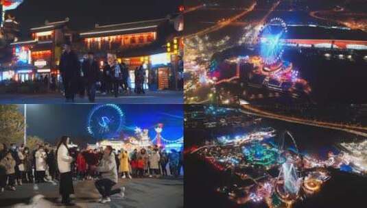 重庆融创文旅城夜晚摩天轮表白航拍视频高清在线视频素材下载