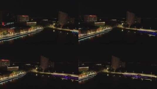 武汉疫情封城 航拍汉江路商业区 桥 夜景 摇高清在线视频素材下载