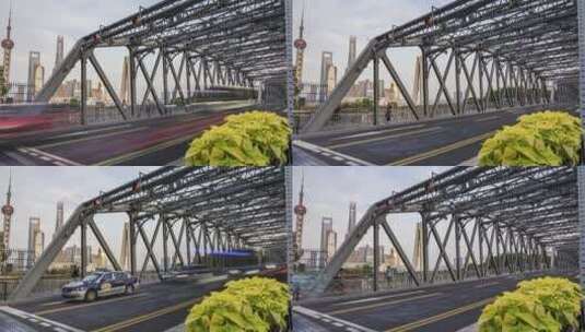 上海疫情后外白渡桥车流延时高清在线视频素材下载