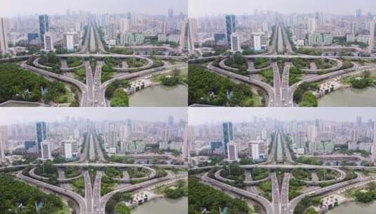 航拍海南海口龙华区滨海高架立交桥高清在线视频素材下载