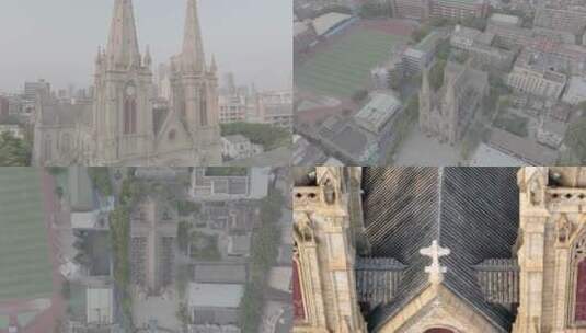 广州石室圣心大教堂4K航拍log未调色高清在线视频素材下载
