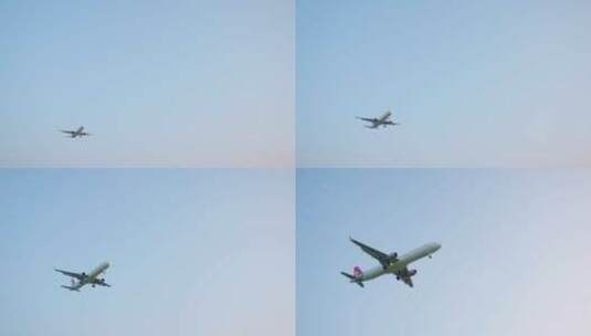飞机从天空飞过-飞机降落机场高清在线视频素材下载