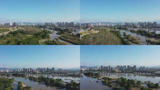 陕西汉中汉江湿地公园前进高清在线视频素材下载