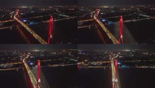 上海杨浦大桥桥梁交通夜景4k航拍高清在线视频素材下载