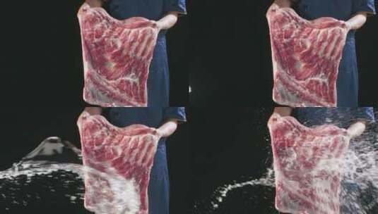 整片猪肉处理 猪肉 红烧肉素材 猪肉tvc高清在线视频素材下载