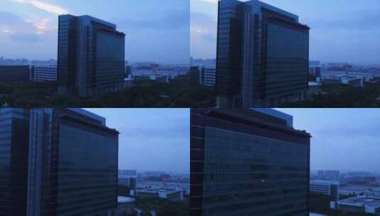 航拍深圳华为总部大楼 推到城市全景 黎明高清在线视频素材下载