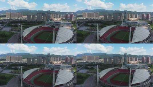 义乌市体育场城市建筑风光4K航拍高清在线视频素材下载
