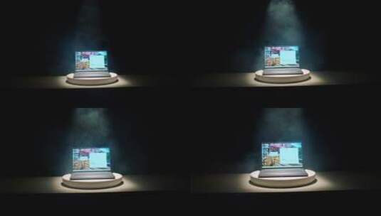 笔记本电脑 圆台摆拍特写 烟云 彩色屏幕高清在线视频素材下载