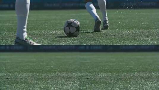 足球运动员在绿茵草地射门高清在线视频素材下载