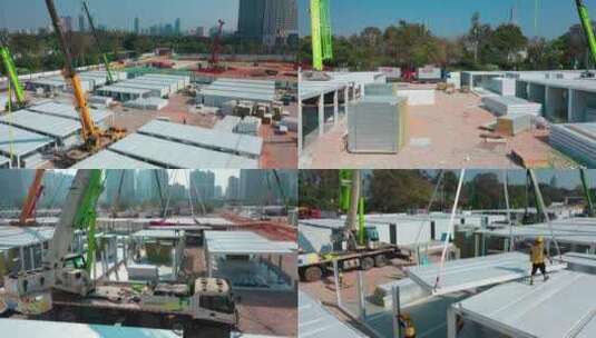 深圳福田方舱医院建设航拍视频高清在线视频素材下载