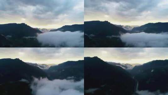 4K航拍清晨云雾缭绕大山日出风景3高清在线视频素材下载