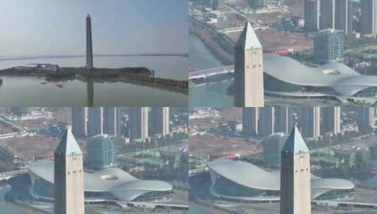 航拍九江城市地标建筑高清在线视频素材下载