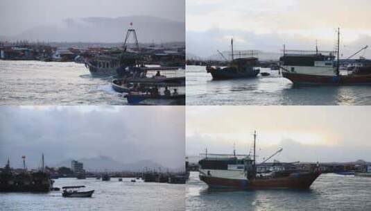 海南岛渔港清晨出海的渔船 近景 合集高清在线视频素材下载