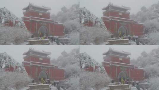 山东泰山风景区雪景下雪高清在线视频素材下载