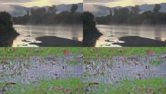 秋天湖面雾气水面水汽青山绿水原素材高清在线视频素材下载