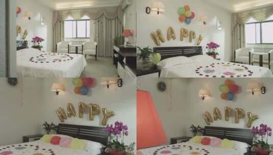 酒店布置生日房间装扮氛围生日patty高清在线视频素材下载