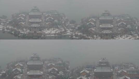 航拍胶州雪后少海南湖公园高清在线视频素材下载