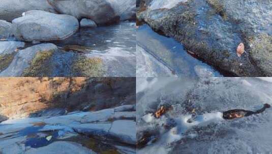 冬日山中冰层下的涓涓细流高清在线视频素材下载