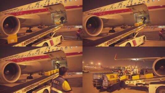 宝安机场飞机卸货高清在线视频素材下载