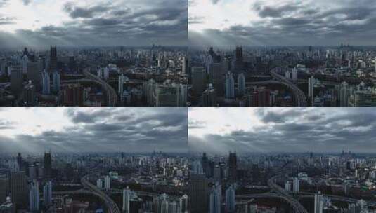 上海延安高架交通日出照耀上海宣传片延时高清在线视频素材下载