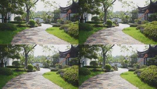 中式园林景观传统建筑公园小路通道高清在线视频素材下载