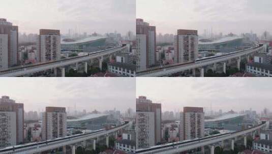 上海地铁三号线虹口站外景带城市剪影高清在线视频素材下载