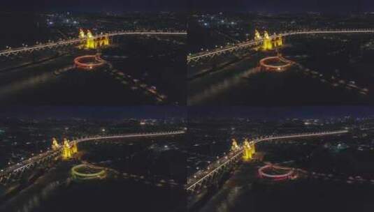 南京长江大桥桥头堡 长江大桥公园夜景延时高清在线视频素材下载