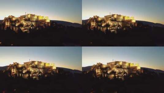 航拍希腊雅典卫城夜景高清在线视频素材下载