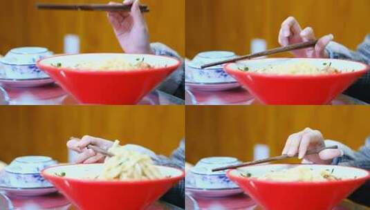 用筷子吃面条高清在线视频素材下载