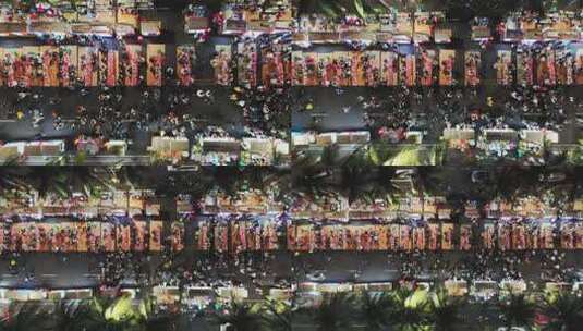 海南大学南门小吃一条街夜景航拍高清在线视频素材下载